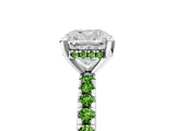 White gold Cushion Cut Diamond Solitaire Ring with Round with Peridot side stone Pavé Band and Four-Prong Setting_5