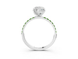 White gold Cushion Cut Diamond Solitaire Ring with Round with Peridot side stone Pavé Band and Prong Setting_15