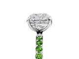 White gold Cushion Cut Diamond Solitaire Ring with Round with Peridot side stone Pavé Band and Prong Setting_17