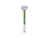White gold Cushion Cut Diamond Solitaire Ring with Round with Peridot side stone Pavé Band and Prong Setting_2