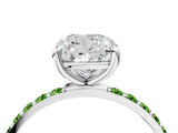 White gold Cushion Cut Diamond Solitaire Ring with Round with Peridot side stone Pavé Band and Prong Setting_4