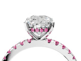 White gold Cushion Cut Diamond Solitaire Ring with Round with Pink Sapphire side stone Pavé Band and Four-Prong Setting_16