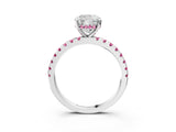 White gold Cushion Cut Diamond Solitaire Ring with Round with Pink Sapphire side stone Pavé Band and Four-Prong Setting_3