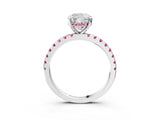 White gold Cushion Cut Diamond Solitaire Ring with Round with Pink Sapphire side stone Pavé Band and Four-Prong Setting_39