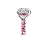 White gold Cushion Cut Diamond Solitaire Ring with Round with Pink Sapphire side stone Pavé Band and Four-Prong Setting_41