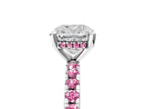 White gold Cushion Cut Diamond Solitaire Ring with Round with Pink Sapphire side stone Pavé Band and Four-Prong Setting_5