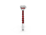 White gold Cushion Cut Diamond Solitaire Ring with Round with Ruby side stone Pavé Band and Four-Prong Setting_14