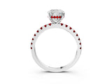 White gold Cushion Cut Diamond Solitaire Ring with Round with Ruby side stone Pavé Band and Four-Prong Setting_3