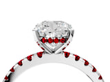 White gold Cushion Cut Diamond Solitaire Ring with Round with Ruby side stone Pavé Band and Four-Prong Setting_4