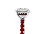 White gold Cushion Cut Diamond Solitaire Ring with Round with Ruby side stone Pavé Band and Four-Prong Setting_5