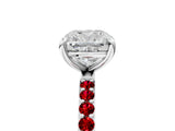 White gold Cushion Cut Diamond Solitaire Ring with Round with Ruby side stone Pavé Band and Prong Setting_29