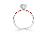 White gold Cushion Cut Diamond Solitaire Ring with Round with Ruby side stone Pavé Band and Prong Setting_39