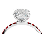 White gold Cushion Cut Diamond Solitaire Ring with Round with Ruby side stone Pavé Band and Prong Setting_40