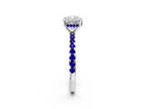 White gold Cushion Cut Diamond Solitaire Ring with Round with Tanzanite side stone Pavé Band and Four-Prong Setting_2