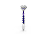 White gold Cushion Cut Diamond Solitaire Ring with Round with Tanzanite side stone Pavé Band and Four-Prong Setting_38