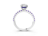 White gold Cushion Cut Diamond Solitaire Ring with Round with Tanzanite side stone Pavé Band and Four-Prong Setting_39