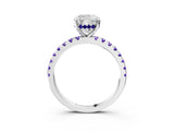 White gold Cushion Cut Diamond Solitaire Ring with Round with Tanzanite side stone Pavé Band and Four-Prong Setting_3