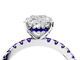 White gold Cushion Cut Diamond Solitaire Ring with Round with Tanzanite side stone Pavé Band and Four-Prong Setting_4