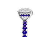 White gold Cushion Cut Diamond Solitaire Ring with Round with Tanzanite side stone Pavé Band and Four-Prong Setting_5