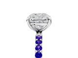 White gold Cushion Cut Diamond Solitaire Ring with Round with Tanzanite side stone Pavé Band and Prong Setting_17