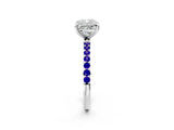 White gold Cushion Cut Diamond Solitaire Ring with Round with Tanzanite side stone Pavé Band and Prong Setting_2