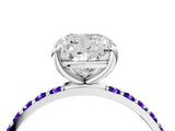 White gold Cushion Cut Diamond Solitaire Ring with Round with Tanzanite side stone Pavé Band and Prong Setting_4