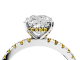 White gold Cushion Cut Diamond Solitaire Ring with Round with Yellow Sapphire side stone Pavé Band and Four-Prong Setting_16
