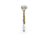 White gold Cushion Cut Diamond Solitaire Ring with Round with Yellow Sapphire side stone Pavé Band and Four-Prong Setting_2