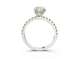 White gold Cushion Cut Diamond Solitaire Ring with Round with Yellow Sapphire side stone Pavé Band and Four-Prong Setting_3