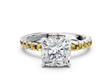 White gold Cushion Cut Diamond Solitaire Ring with Round with Yellow Sapphire side stone Pavé Band and Four-Prong Setting_36