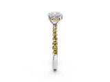 White gold Cushion Cut Diamond Solitaire Ring with Round with Yellow Sapphire side stone Pavé Band and Four-Prong Setting_38