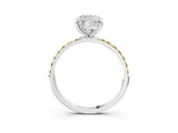 White gold Cushion Cut Diamond Solitaire Ring with Round with Yellow Sapphire side stone Pavé Band and Prong Setting_27