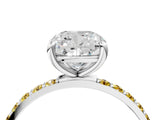White gold Cushion Cut Diamond Solitaire Ring with Round with Yellow Sapphire side stone Pavé Band and Prong Setting_28