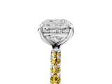 White gold Cushion Cut Diamond Solitaire Ring with Round with Yellow Sapphire side stone Pavé Band and Prong Setting_29