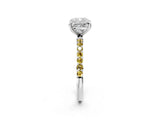 White gold Cushion Cut Diamond Solitaire Ring with Round with Yellow Sapphire side stone Pavé Band and Prong Setting_50