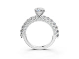 White gold Cushion Cut Diamond Solitaire Ring with Shared Prong Pavé Band and Four-Prong Setting_127