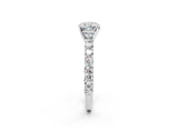 White gold Cushion Cut Diamond Solitaire Ring with Shared Prong Pavé Band and Four-Prong Setting_127