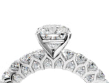 White gold Cushion Cut Diamond Solitaire Ring with Shared Prong Pavé Band and Four-Prong Setting_128