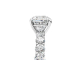 White gold Cushion Cut Diamond Solitaire Ring with Shared Prong Pavé Band and Four-Prong Setting_130