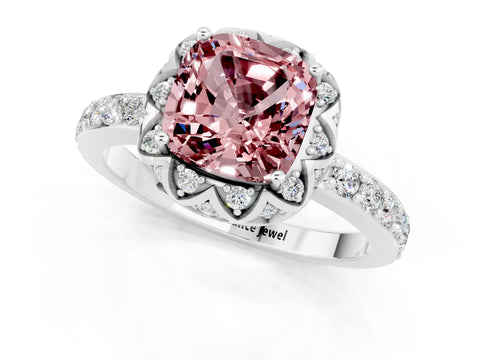 White gold Cushion Cut Diamond Solitaire Ring with Shared Prong Pavé Band_1