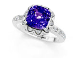 White gold Cushion Cut Diamond Solitaire Ring with Shared Prong Pavé Band_1