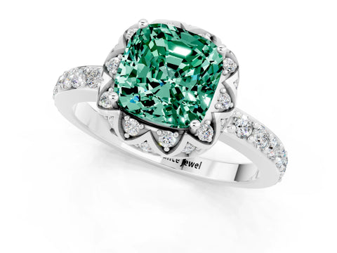 White gold Cushion Cut Diamond Solitaire Ring with Shared Prong Pavé Band_1