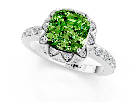 White gold Cushion Cut Diamond Solitaire Ring with Shared Prong Pavé Band_1