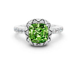 White gold Cushion Cut Diamond Solitaire Ring with Shared Prong Pavé Band