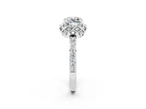 White gold Cushion Cut Diamond Solitaire Ring with Shared Prong Pavé Band_2