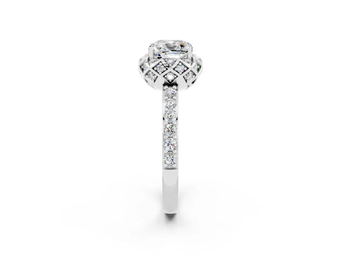 White gold Cushion Cut Diamond Solitaire Ring with Shared Prong Pavé Band_2