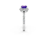 White gold Cushion Cut Diamond Solitaire Ring with Shared Prong Pavé Band_2