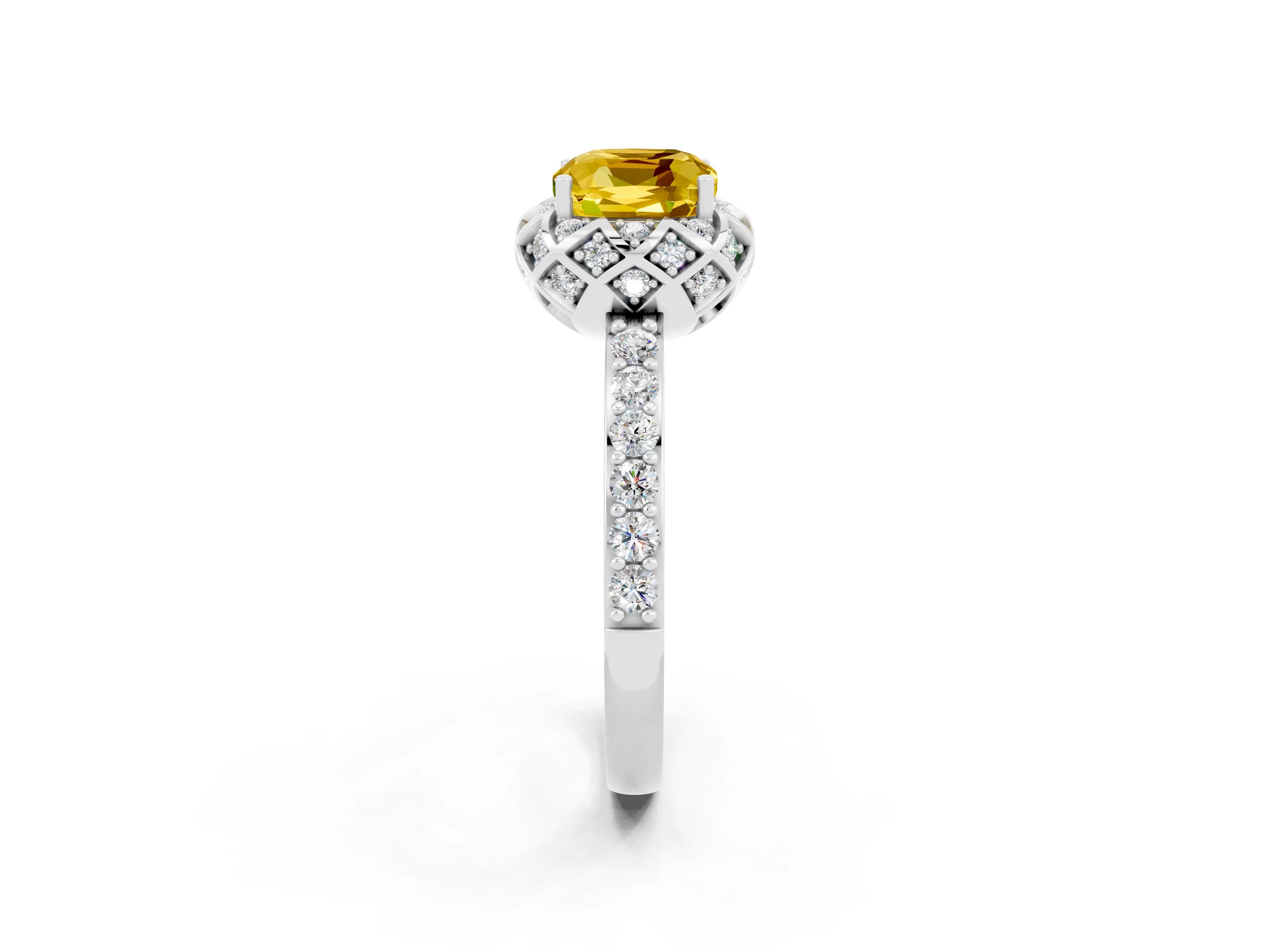 White gold Cushion Cut Diamond Solitaire Ring with Shared Prong Pavé Band_2