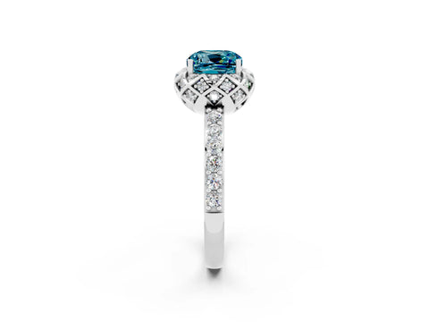 White gold Cushion Cut Diamond Solitaire Ring with Shared Prong Pavé Band_2