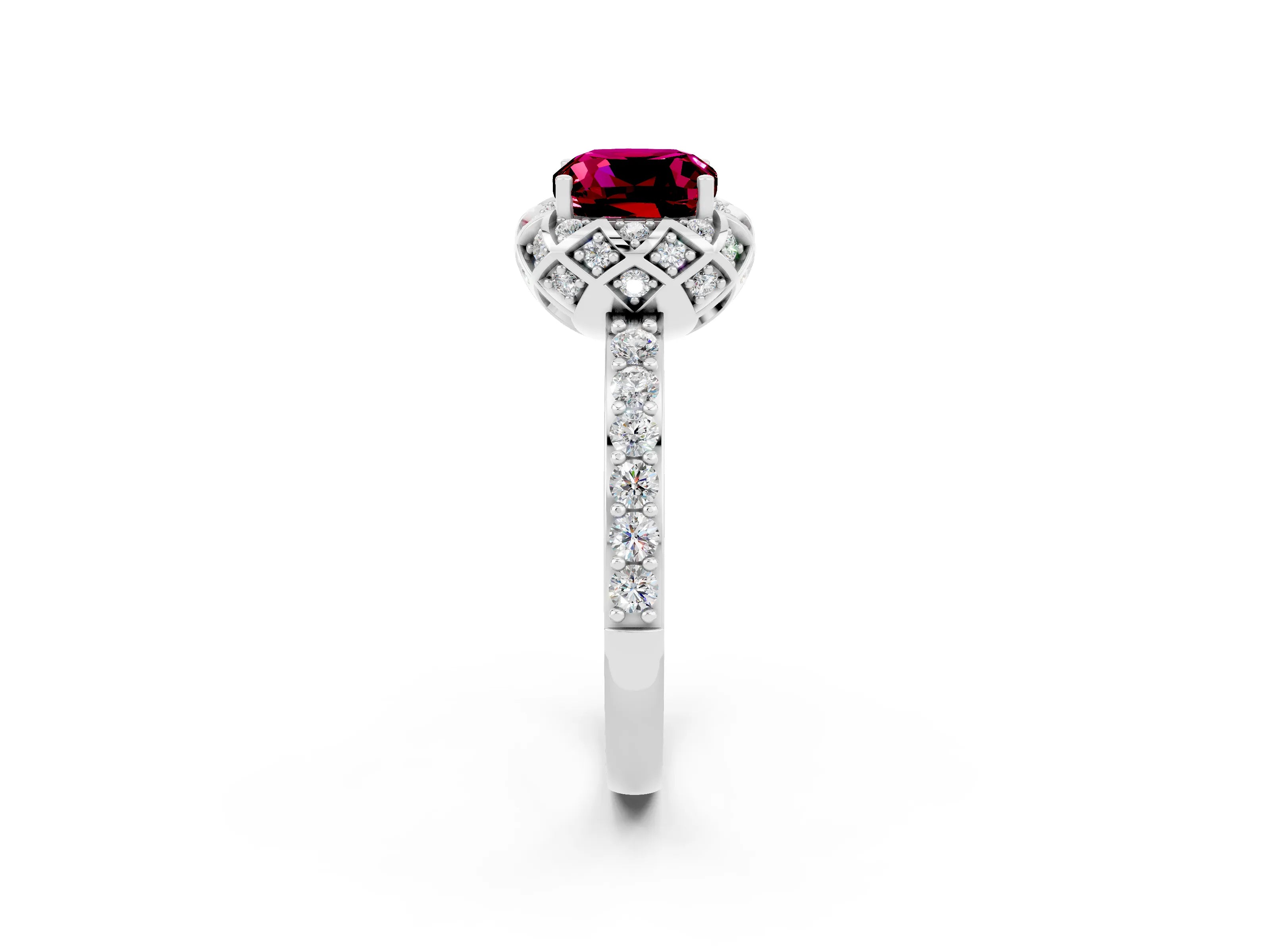 White gold Cushion Cut Diamond Solitaire Ring with Shared Prong Pavé Band_2